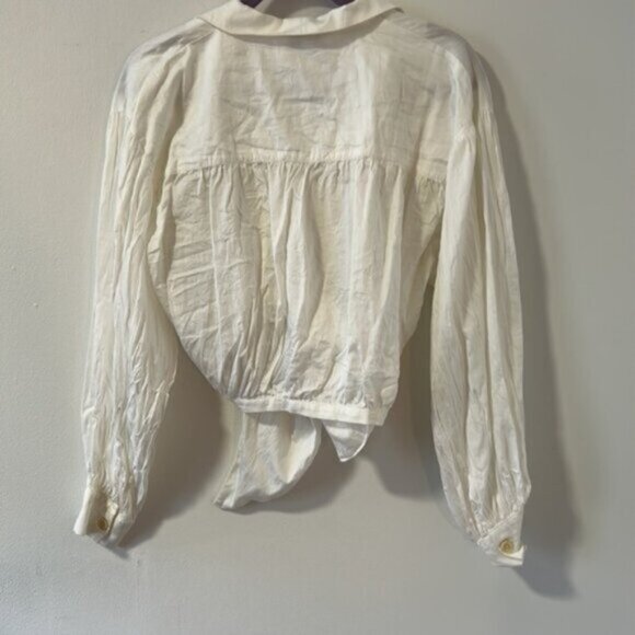 TOPSHOP White Tie Front Long Sleeve Button Down Blouse Shirt Size 10 - Picture 3 of 4